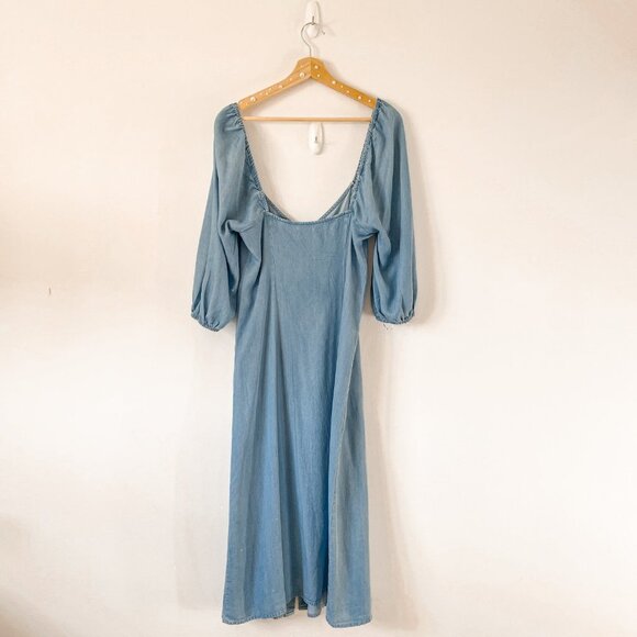 Zara Premium Denim Chambray Off Shoulder Midi Button Down Dress Blue Medium - Picture 10 of 13